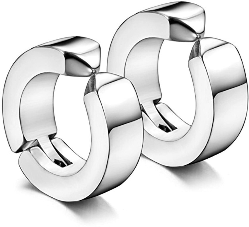 Stainless Steel Black Silver Blue Gold Magnetic Clip on Non Piercing  pressing Hoop Bali Stud Earrings