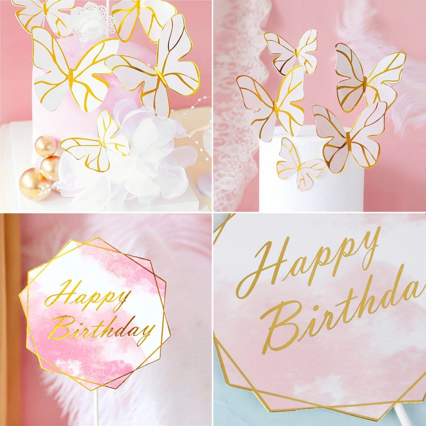 6 pcs Gold Butterfly Cake Decorations with 1pcs Princess Birthday