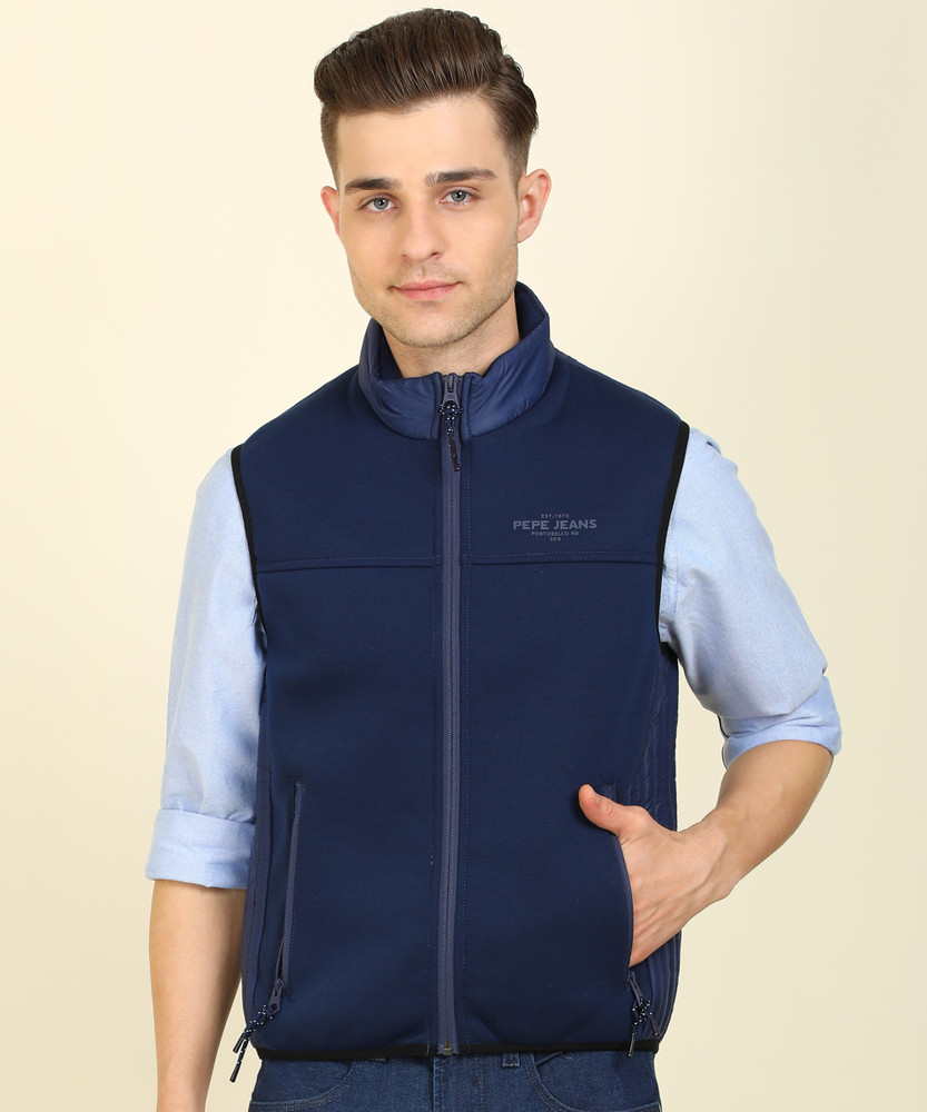 Pepe jeans sleeveless hotsell solid men's jacket