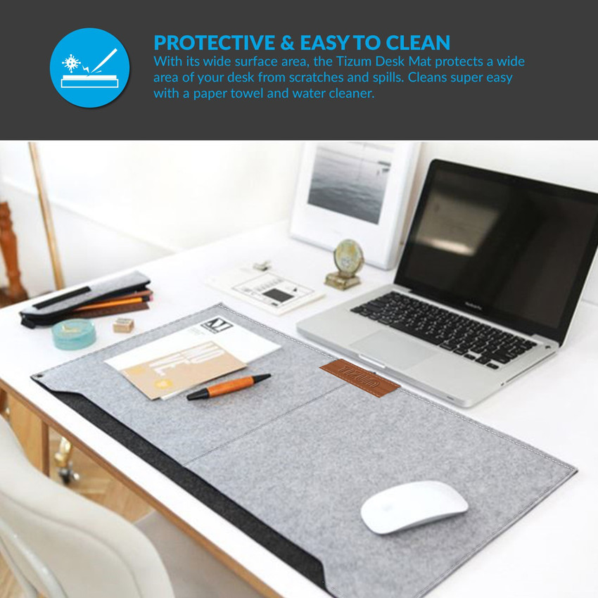 Tizum Z57 Large Felt Desk Mat Mouse Pad for Office Gaming with 2 Pockets 635 330 mm Light Grey Mousepad Tizum Flipkart