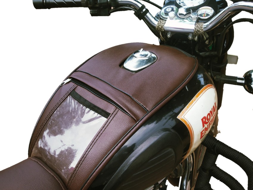 TRENDZ REXINE WORK Royal Enfield tank cover with mobile pouch
