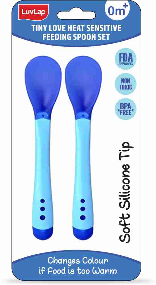 Baby Spoons And Forks Feeding Set, Soft Silicone Tip Heat