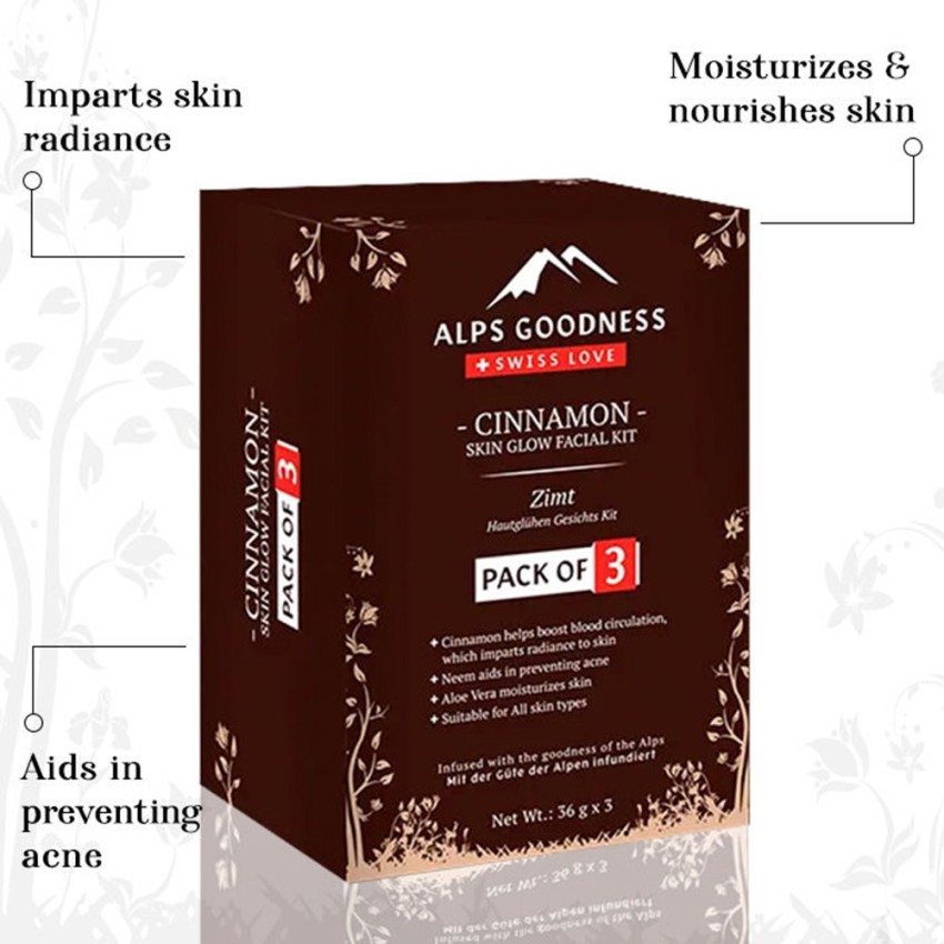 Alps Goodness Cinnamon Skin Glow Facial Kit - Pack of 3 (36 g x 3) - Price  in India, Buy Alps Goodness Cinnamon Skin Glow Facial Kit - Pack of 3 (36