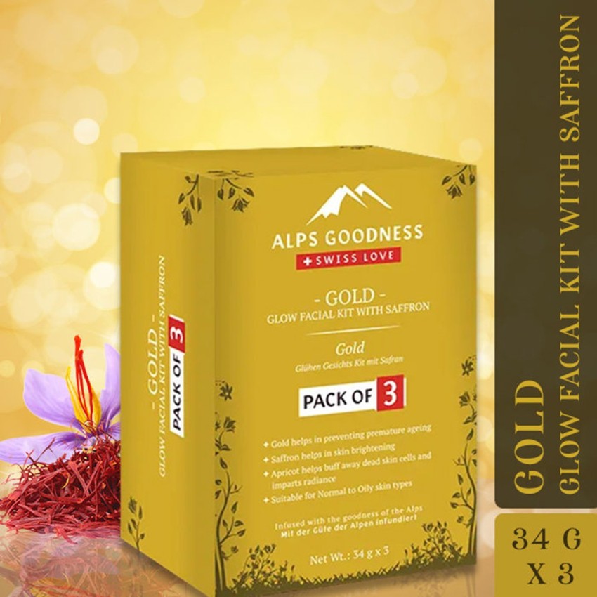 Alps Goodness Gold Glow Facial Kit with Saffron - Pack of 3 (34 g x 3) -  Price in India, Buy Alps Goodness Gold Glow Facial Kit with Saffron - Pack  of