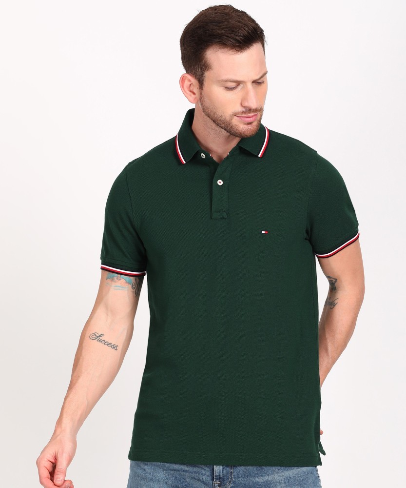 TOMMY HILFIGER Solid Men Polo Neck T-Shirt - Buy TOMMY HILFIGER Solid Men Neck Green T-Shirt Online at Best Prices in India | Flipkart.com
