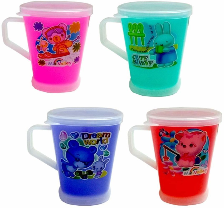 ARVANA Pack of 6 Plastic Kids Return Gifts for Birthday Party Milk Cup /  Mugs with lid Gift for Girls / Boys , Multi Color - Pack of 6 Price in  India 