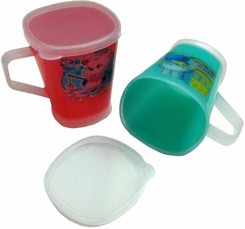 ARVANA Pack of 6 Plastic Kids Return Gifts for Birthday Party Milk Cup /  Mugs with lid Gift for Girls / Boys , Multi Color - Pack of 6 Price in  India 