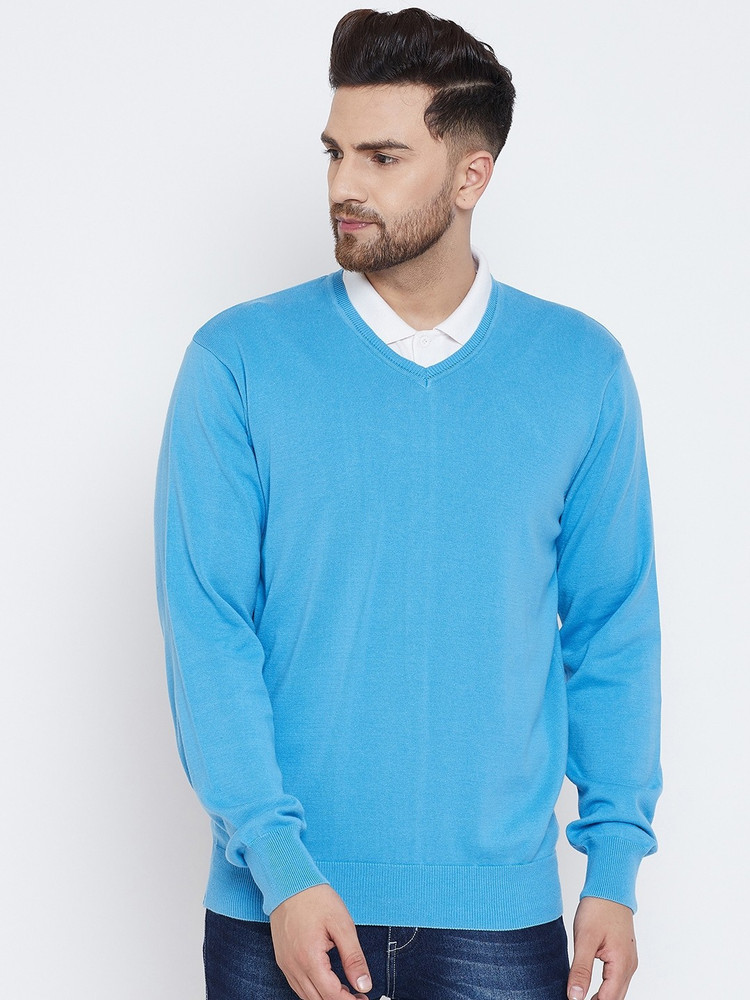 98 Degree North Solid V Neck Casual Men Blue Sweater Buy 98