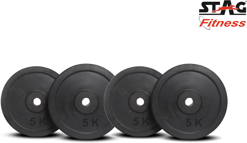 STAG Fitness 20kg Rubber Weight plate 5Kg X 4 Black Weight
