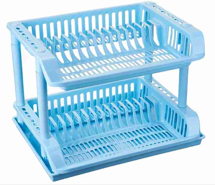 PrimeKitch Solimo Plastic Dish Drainer and Drying Rack for Kitchen Blue