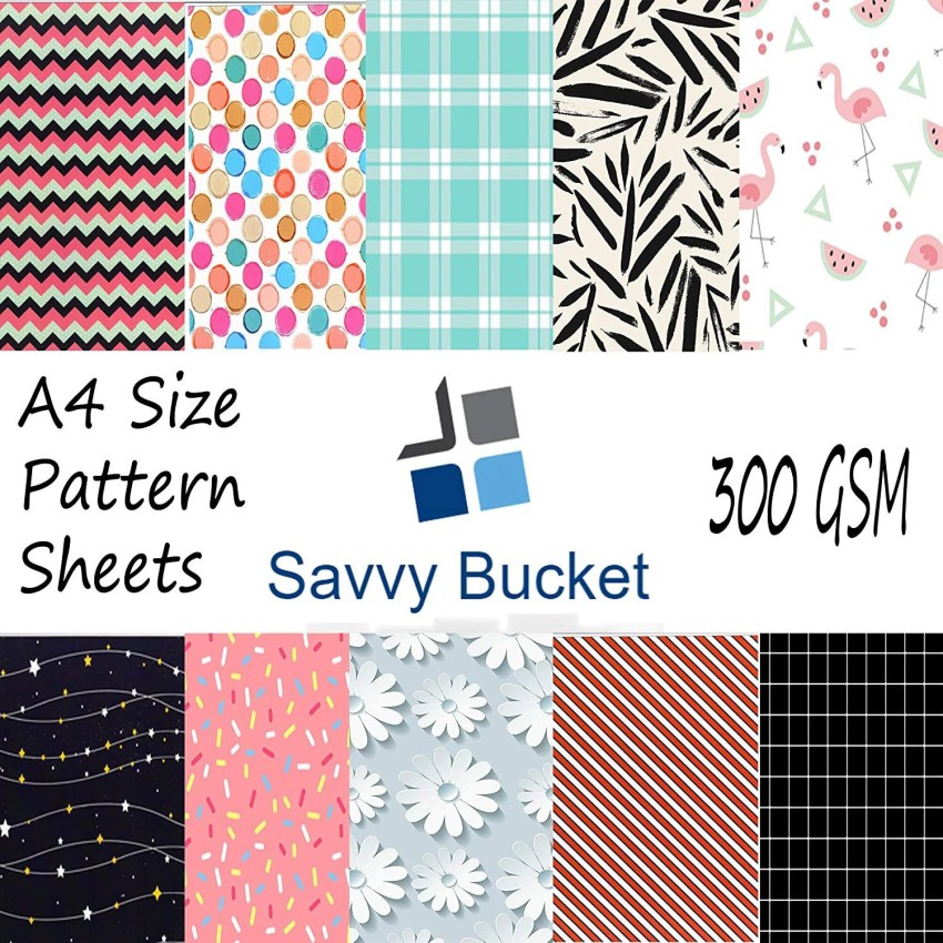 SAVVY BUCKET M-Paper & Window Decoration, Scrapbooking Printed  Sheets, Multi-Coloured, 300 GSM Pack of 20 (2 Sheets per Design) Size A4 -  M-Paper & Window Decoration, Scrapbooking Printed  Sheets, Multi-Coloured