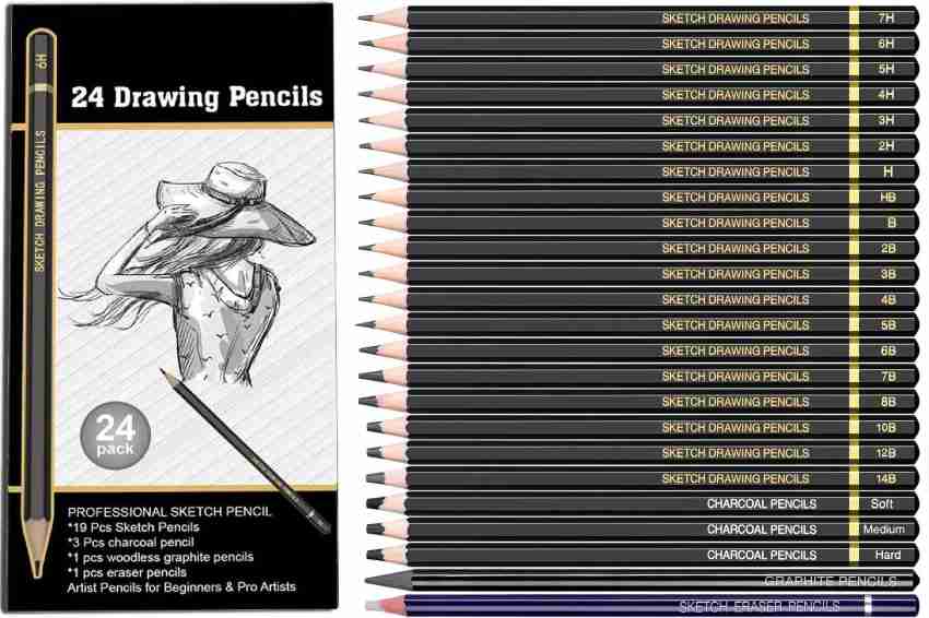 Professional Sketch Drawing Graphite Charcoal Pencils Set 2H HB B 2B 3B 4B  6B 8B 10B 12B Drawing Sketching for Artists Beginners