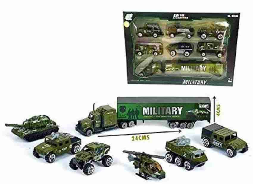 amar tex vehicle set die cast army vehicle play set, metal military vehicle  toy (7 pieces set), nation educational toy army cargo truck container,  battalion jeep, army tank, fire truck-Multi color 