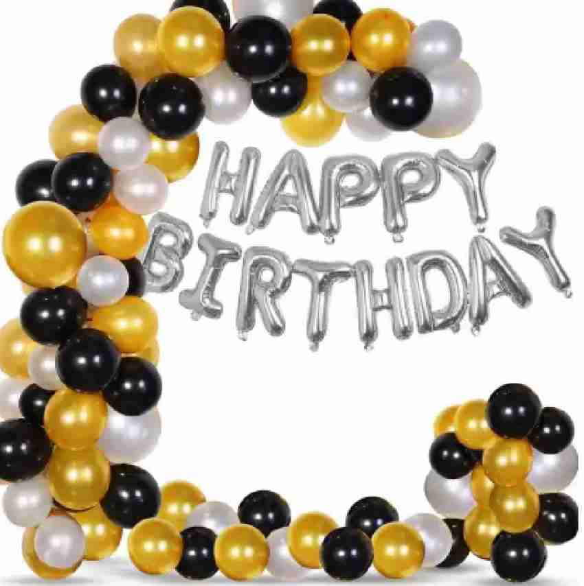 FANEX Solid HAPPY BIRTHDAY Silver Letter Foil Balloons(Pack  of 13), 50 HD Metallic Balloons( Silver, Golden, Black ) for decoration.  Balloon - Balloon