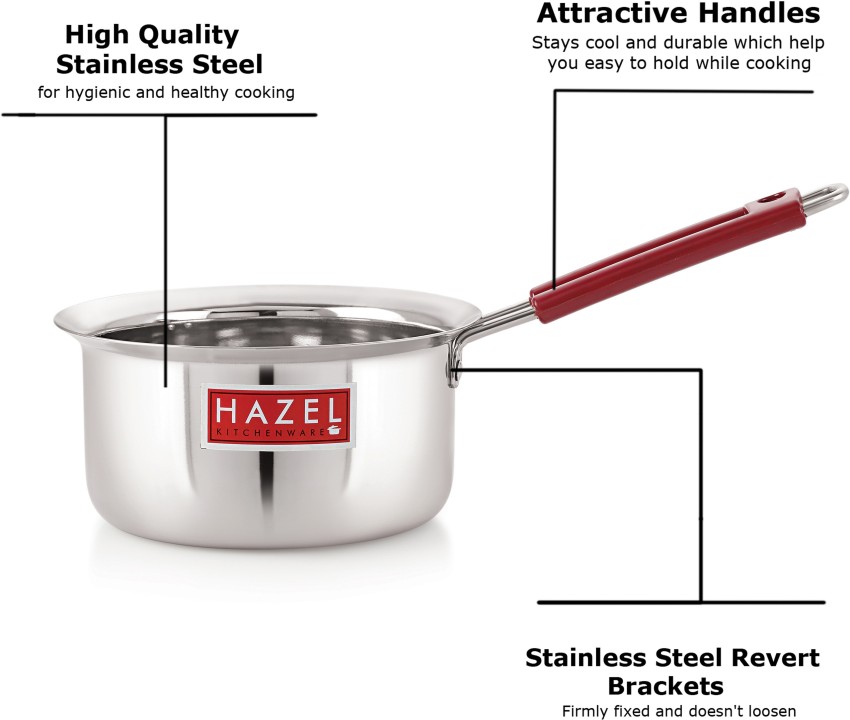 HAZEL Steel Sauce Pan |Alfa Premium Heavy Gauge Tea Pot, 800 ML | Stainless  Steel Sauce Pan | Cookware with Copper Bottom | Milk Pan with Copper