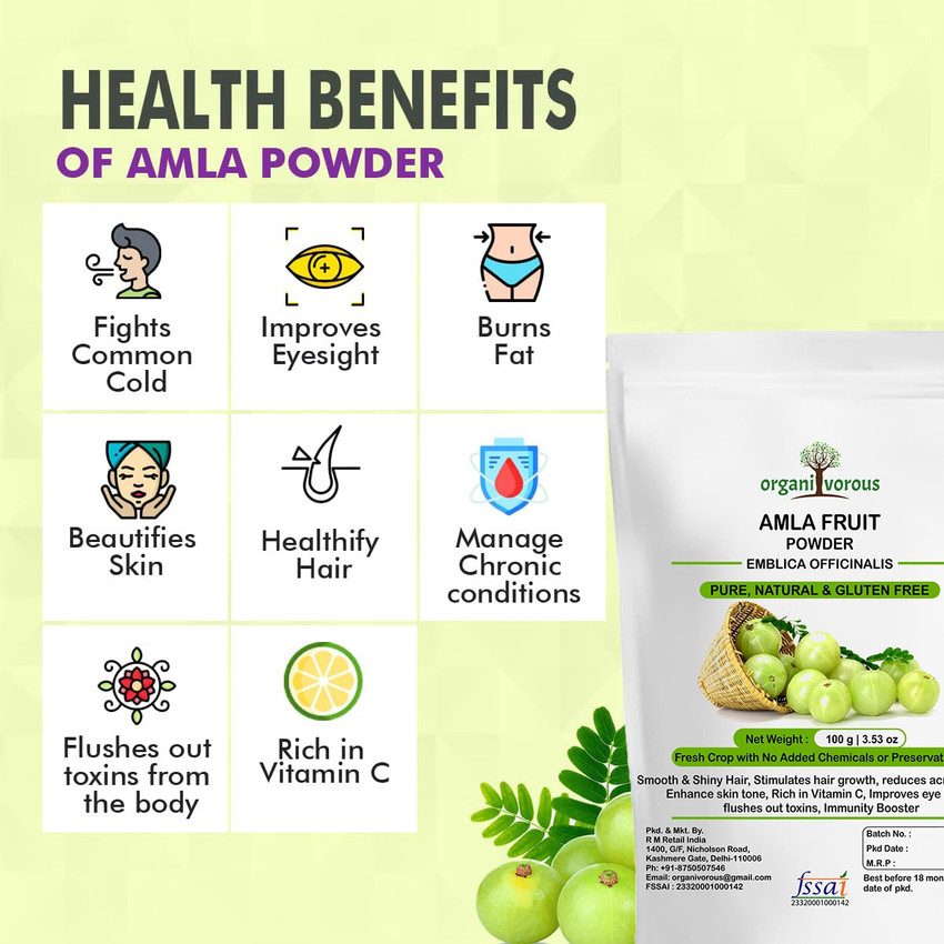 Organivorous Amla Bhringraj Powder for Hair Face Eating Pure Natural For Men Women Pack of 2 x 100 g Price in India Buy Organivorous Amla