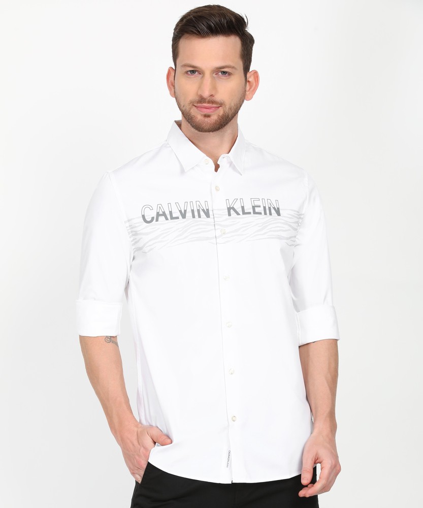 Buy CALVIN KLEIN JEANS White Solid Cotton Regular Fit Mens Casual