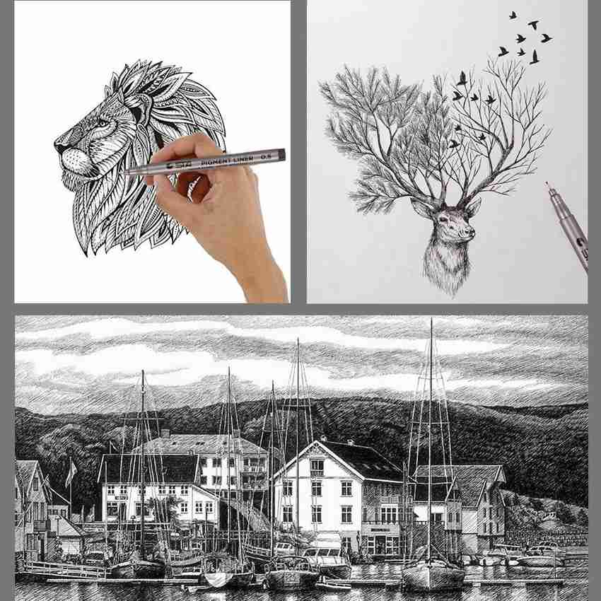 Pen Art Scenery Panorama Countryside Landscape River Bridge Pen