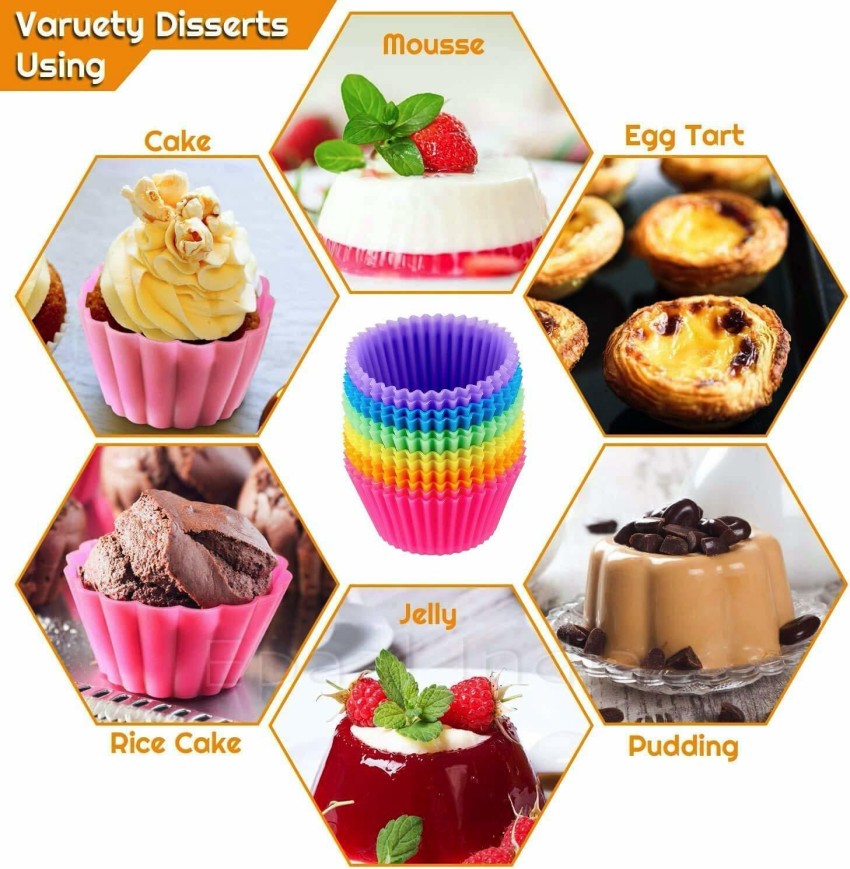 Silicone Mix Shapes Muffin, Cupcake, Jelly, dhokla, idli Moulds, Pack of  8,Multi