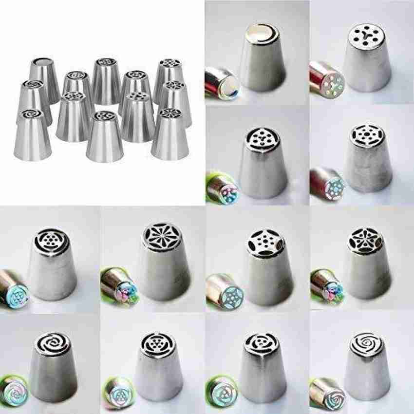 BAKEFY Russian Nozzle 12 Piece Stainless Steel Russian Piping Nozzles Set  for Cake Decoration and Icing