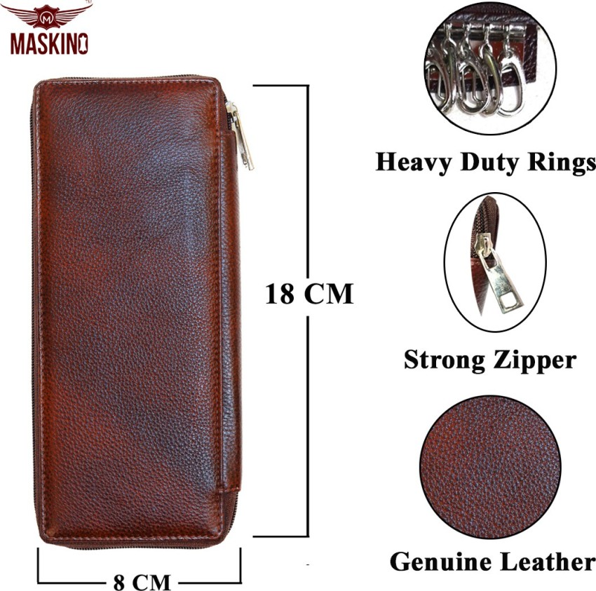 Maskino Brownish Genuine Ndm Leather Bank Locker Key Pouch Small Key Chain