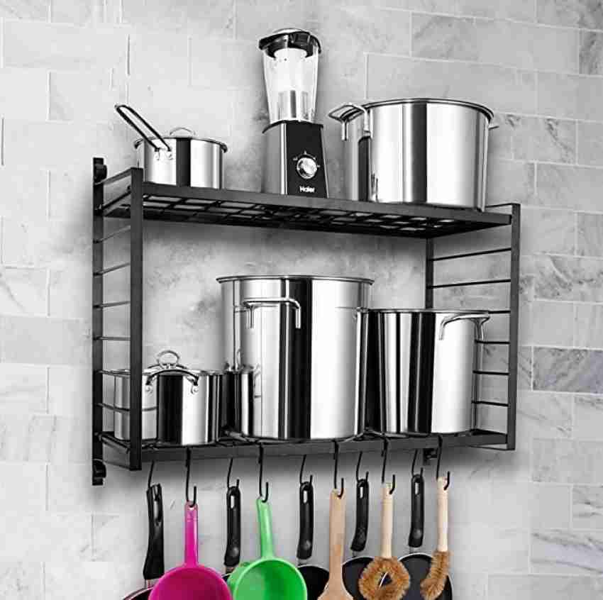 1 Set Hanging Pot Rack, Pot And Pan Organizer Wall Mounted Pots Holder  Kitchen Storage Shelf With 8 Hooks, Ideal For Pans Set, Utensils, Cookware,  Boo