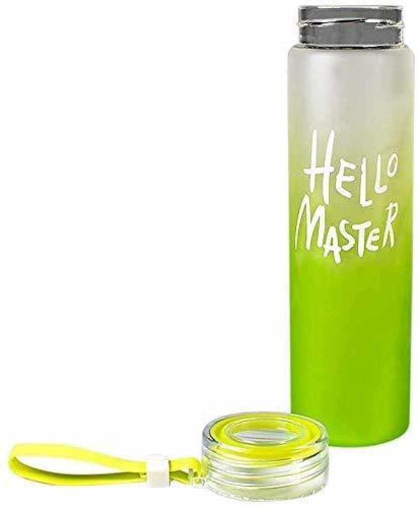 Reusable Glass Water Bottle High Quality 450ml with Lid Hello Master  Graphic