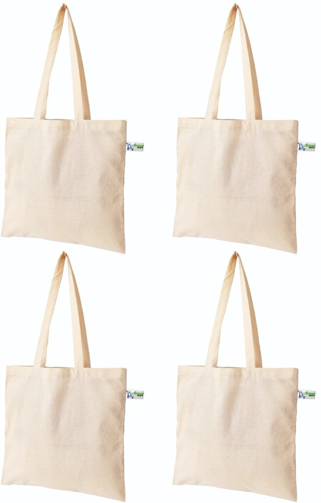 Vantagekart Natural Cotton Plain Tote Shopping Bags with Extra Strong 13 Handle Hold 35 lbs Heavy Duty Washable Eco Friendly Biodegradable Canvas Multipurpose Pack of 4 Grocery Bags Price in India