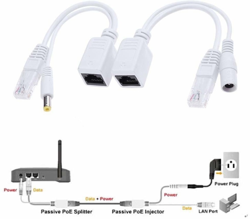 LipiWorld Power Over Ethernet PoE Injector Splitter Adapter PoE Cables Lan  Adapter