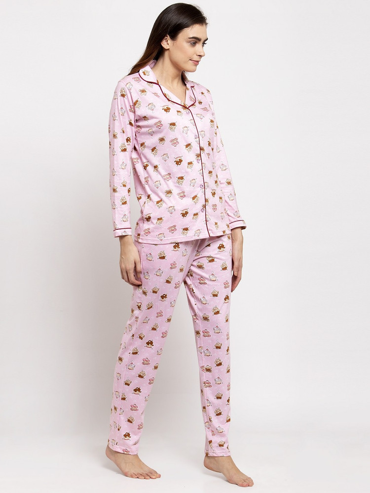 Claura Women Printed Pink Night Suit Set Price in India - Buy 