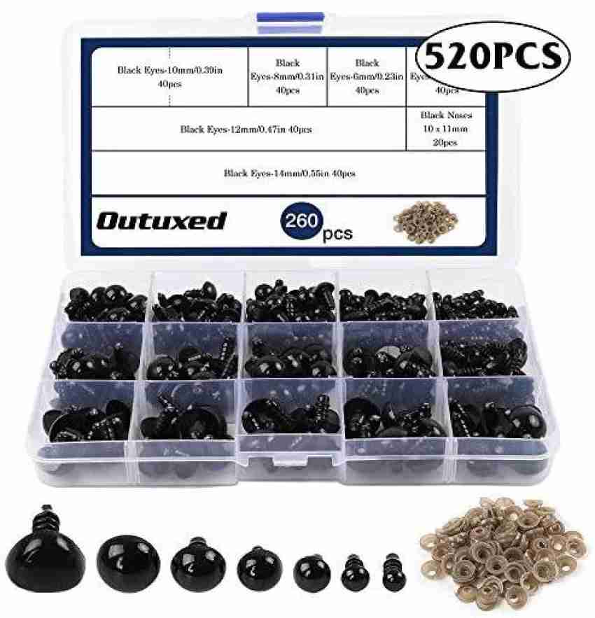 OUTUXED 520pcs Plastic Safety Eyes and Noses with Washers, Craft Doll Eyes,  Black Safety Eyes for Amigurumi, Puppet, Plush Animal and Teddy Bear