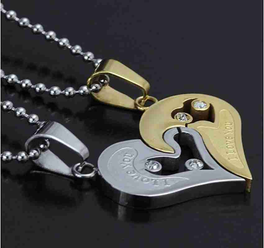 Lila Valentine Special Gifts His and Hers Lover Couple Love Heart 2 Piece  Joining Couple Pendants Necklace Chain Pair Love Heart Cubic Zirconia CZ I  Love You Puzzle Matching Couple Pendant Necklace