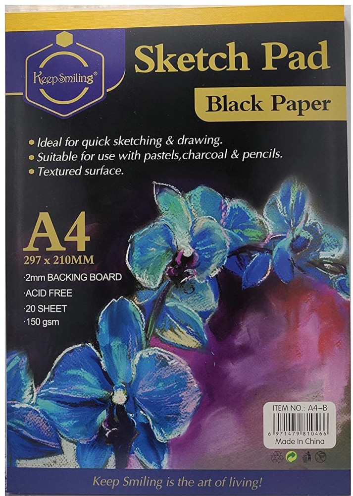Definite Keep Smiling Acid Free Black Paper Sketch Pad A4 20 Sheets (150  GSM) with Neon Pastel Gel Pens (12 Colors) for Sketching Painting Drawing -  Black Sketch Pad and Neon Pastel Pen 