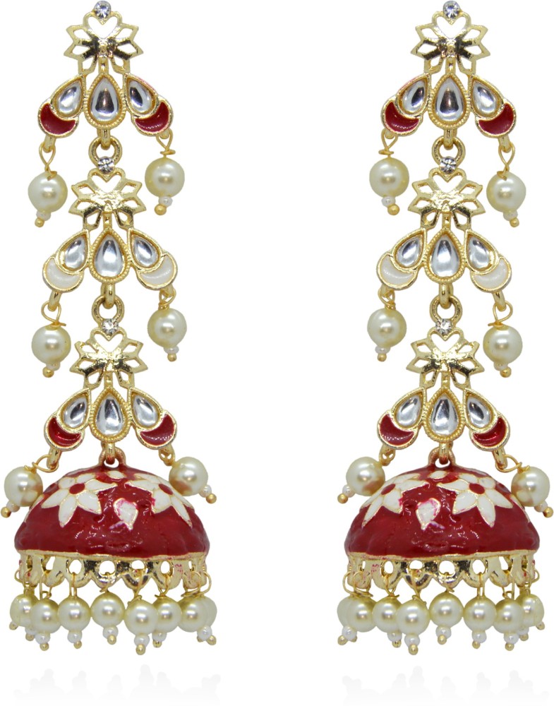 16% OFF on shre jewellery Golden floral red stone pearl hanging earrings  Copper Jhumki Earring on Flipkart | PaisaWapas.com
