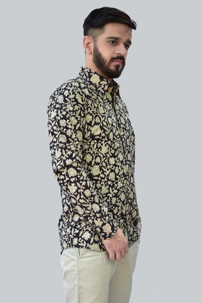 Goal Men Printed Casual Black, Gold Shirt