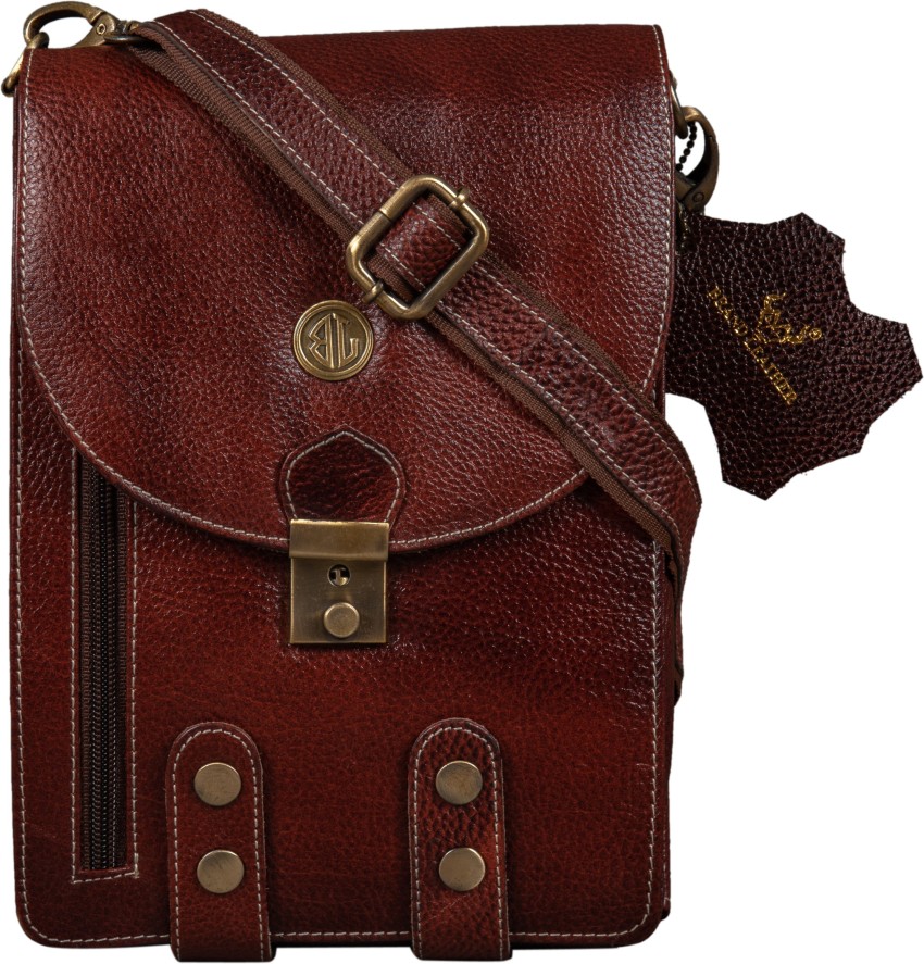 Genuine Black Leather Sling Bag | Crossbody Bag Cognac