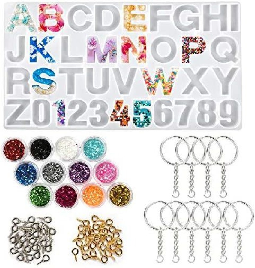Keychain Letter Silicone Resin Mold Kit With Glitter 