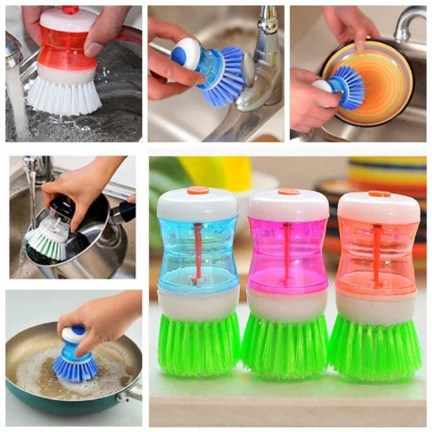 159 Plastic Wash Basin Brush Cleaner with Liquid Soap Dispenser  (Multicolour)