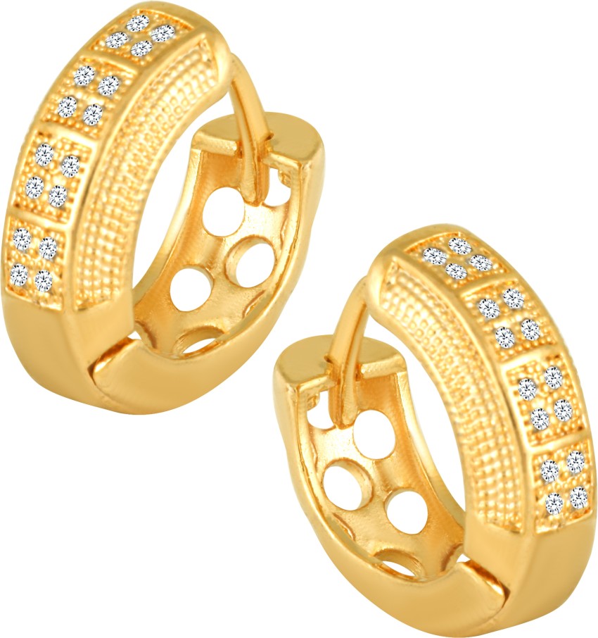 Clip-On Earring Golden Gold Plated Brass CZ Studded Hoop Bali