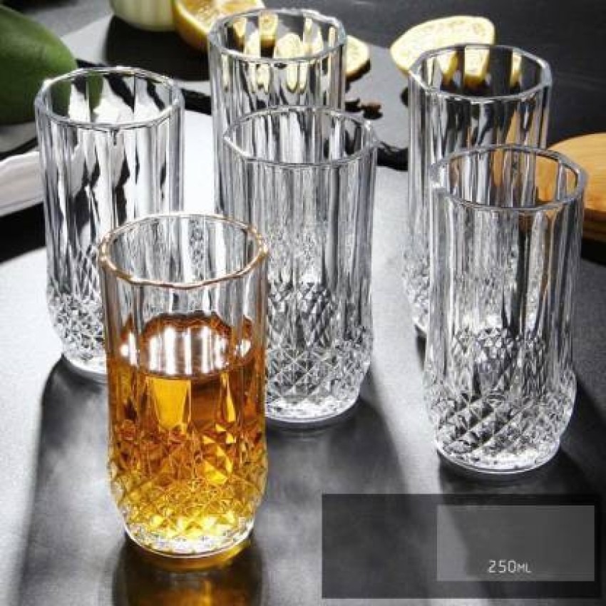 vetreo (Pack of 6) LONG Juice Water Glasses for Welcome Drink , Set of 6 ,  280 MLcrystal Whiskey Wine, Water Cocktail Glasses Set of 6, 280 ML Unique  Bourbon Glass, Glass