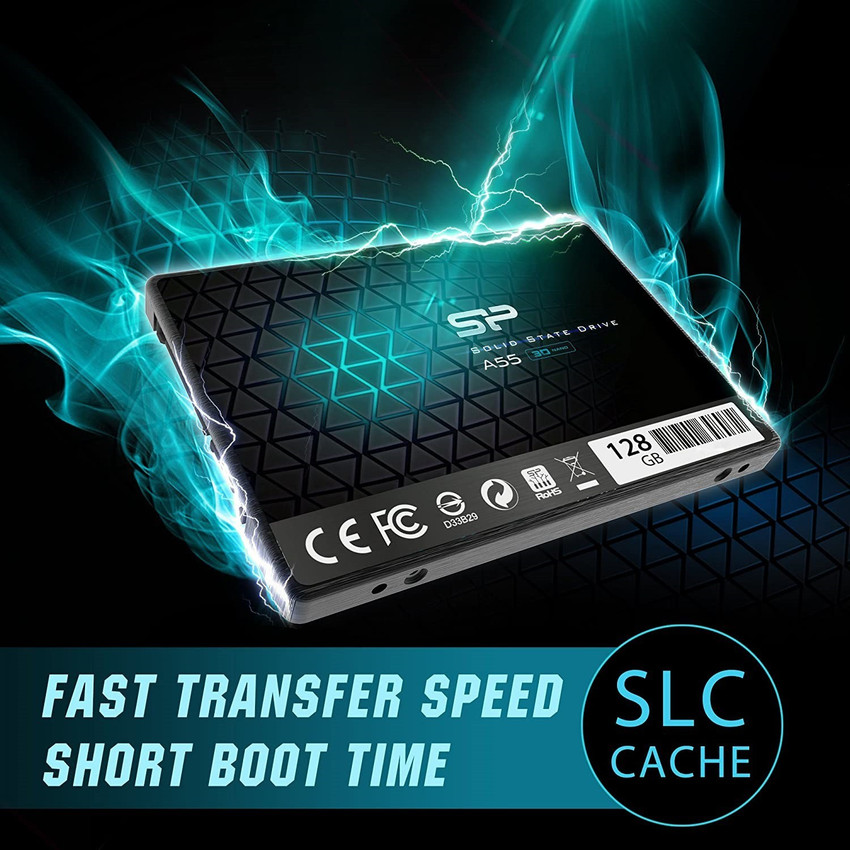 Silicon Power SLC Cache Technology 128 GB Laptop Internal Solid State Drive SSD 128GB SSD 3D NAND A55 SLC Cache Performance Boost SATA III 2.5 7mm 0.28 Internal Solid State Drive SU128GBSS3A55S25AC