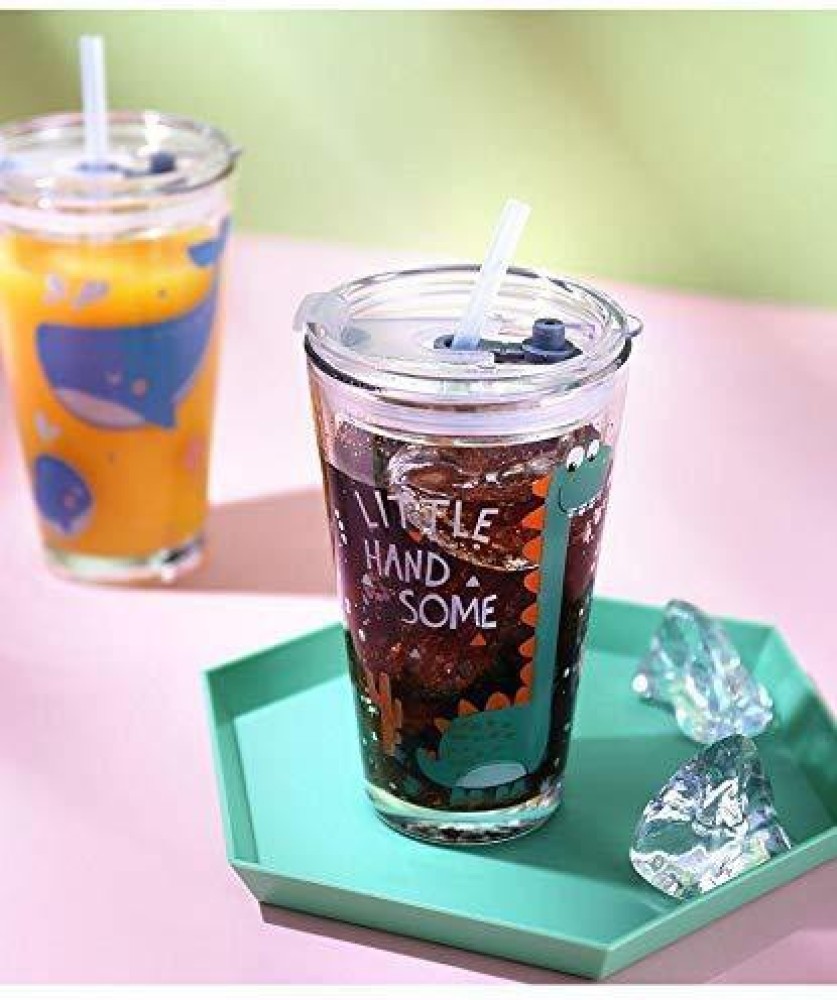 1pc Portable Glass Coffee Cup With Lid, Straw, For Hot Or Cold Beverages  Such As Iced Americano, Latte For Office Use