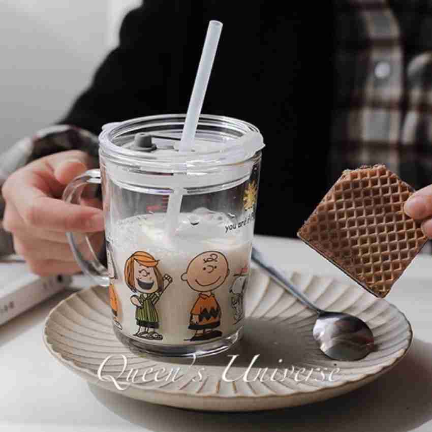 Transparent Glass Coffee Cups  Glass Glass Lid Straw Handle