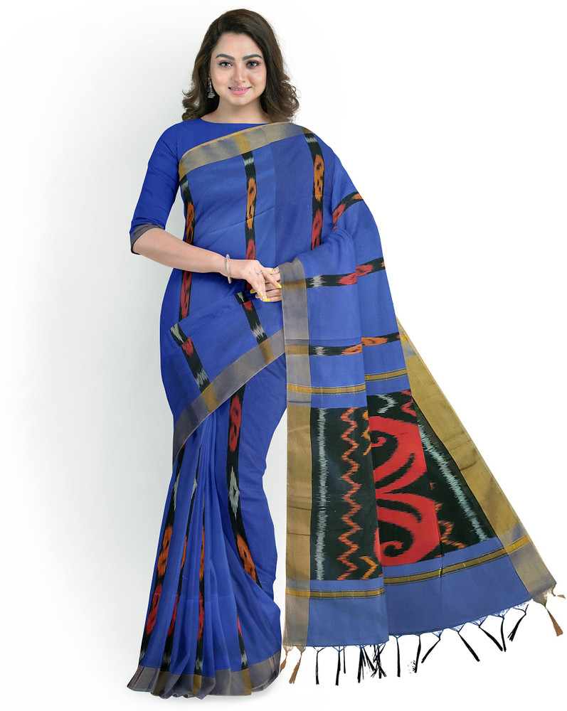Buy Vairavaa Tex Printed Pochampally Cotton Blend Blue Sarees Online Best Price In India Flipkart
