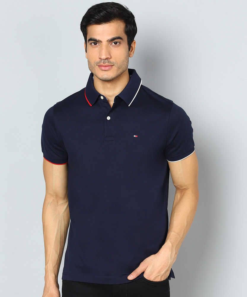 Tommy Hilfiger Blue Polo T Shirt TOMMY HILFIGER Solid Men Polo Neck Blue  T-Shirt Buy