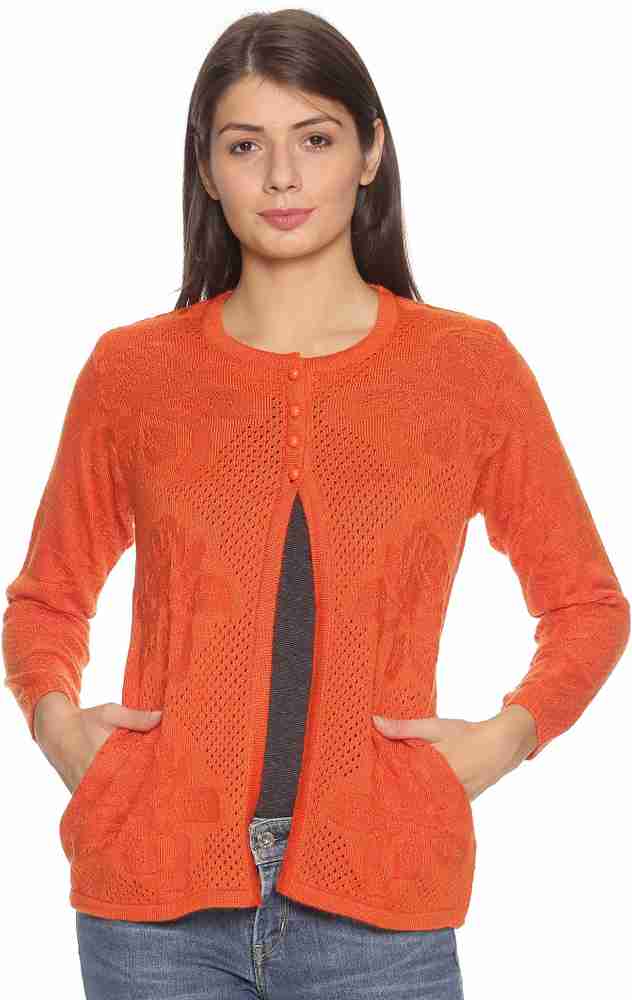 OSWAL Self Design Round Neck Casual Women Orange Sweater Buy