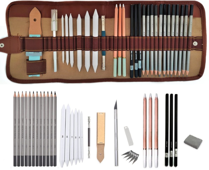 Flipkart.com | KRAPTICK Graphite Drawing Pencils and Sketch Set, 34 PCS  Professional Art Drawing Kit with Bag, Art Supplies Includes Charcoal  Pencils, Graphite Pencils, Sticks, Harpeners, Erasers and Paper Pad  Notebook -