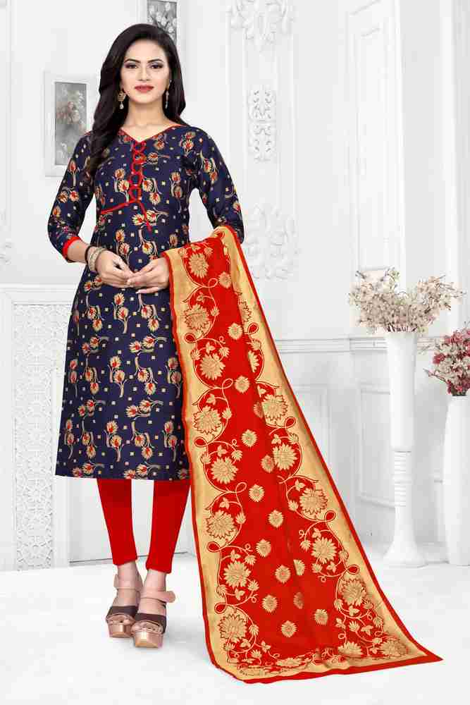 1 AZ Cotton Silk Self Design Salwar Suit Material Price in India