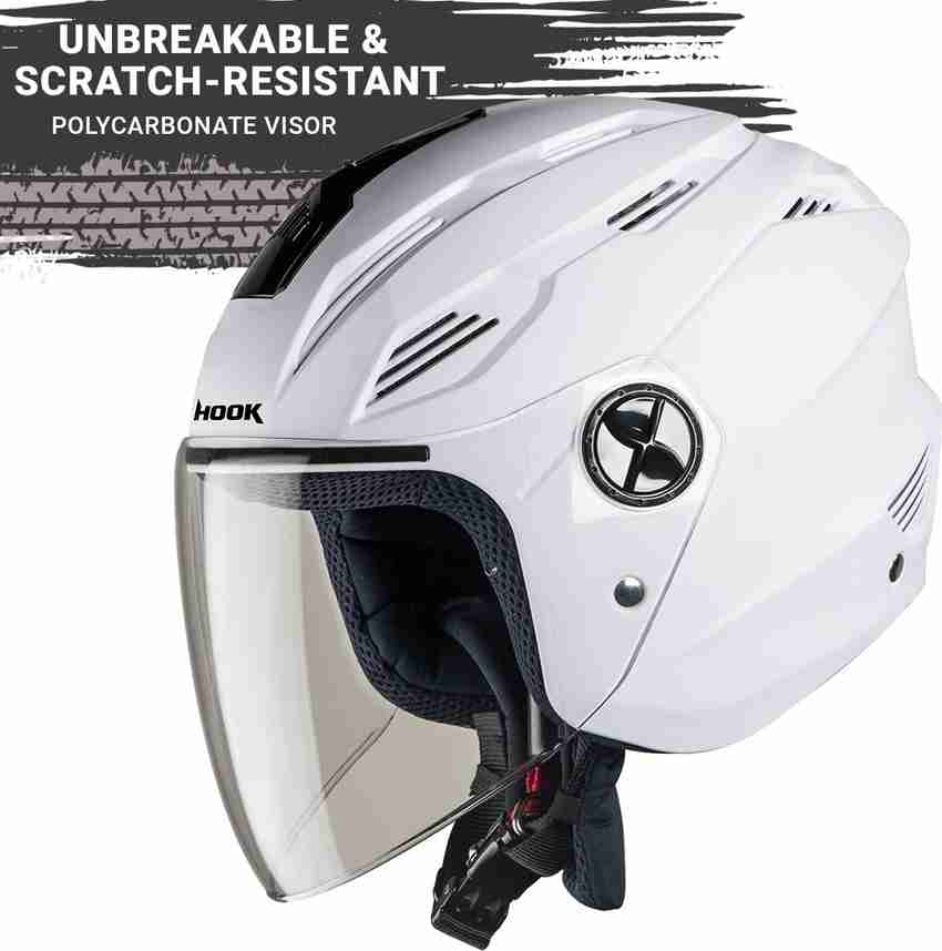 Steelbird SBA 6 Hook Open Face Helmet in White with Plain Visor