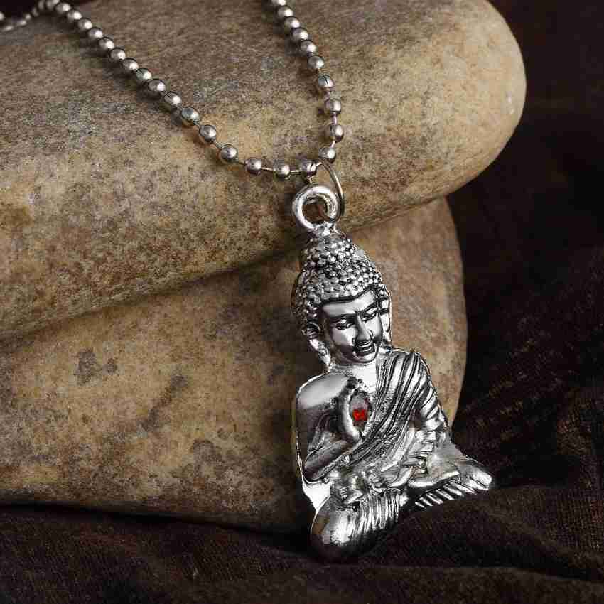 morir Silver Plated Sitting Buddha Pendant Locket Necklace